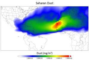 Atmospheric dust concentrations from one sub-region of the Saharan Desert.